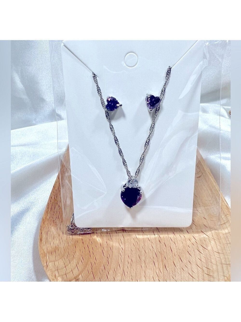 Dainty Purple Hearts Necklace & Earrings Set